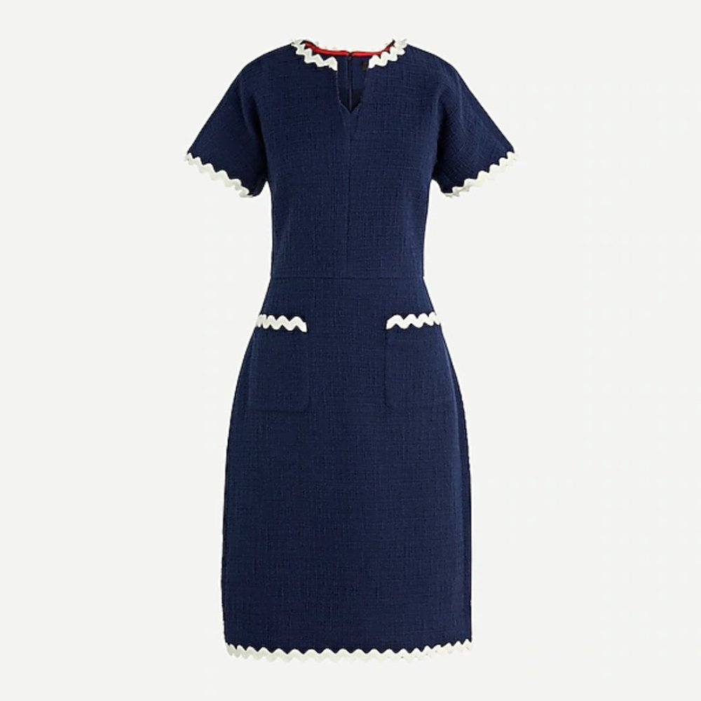 J.Crew Tweed dress with rickrack-AO691/AO693-NAVY